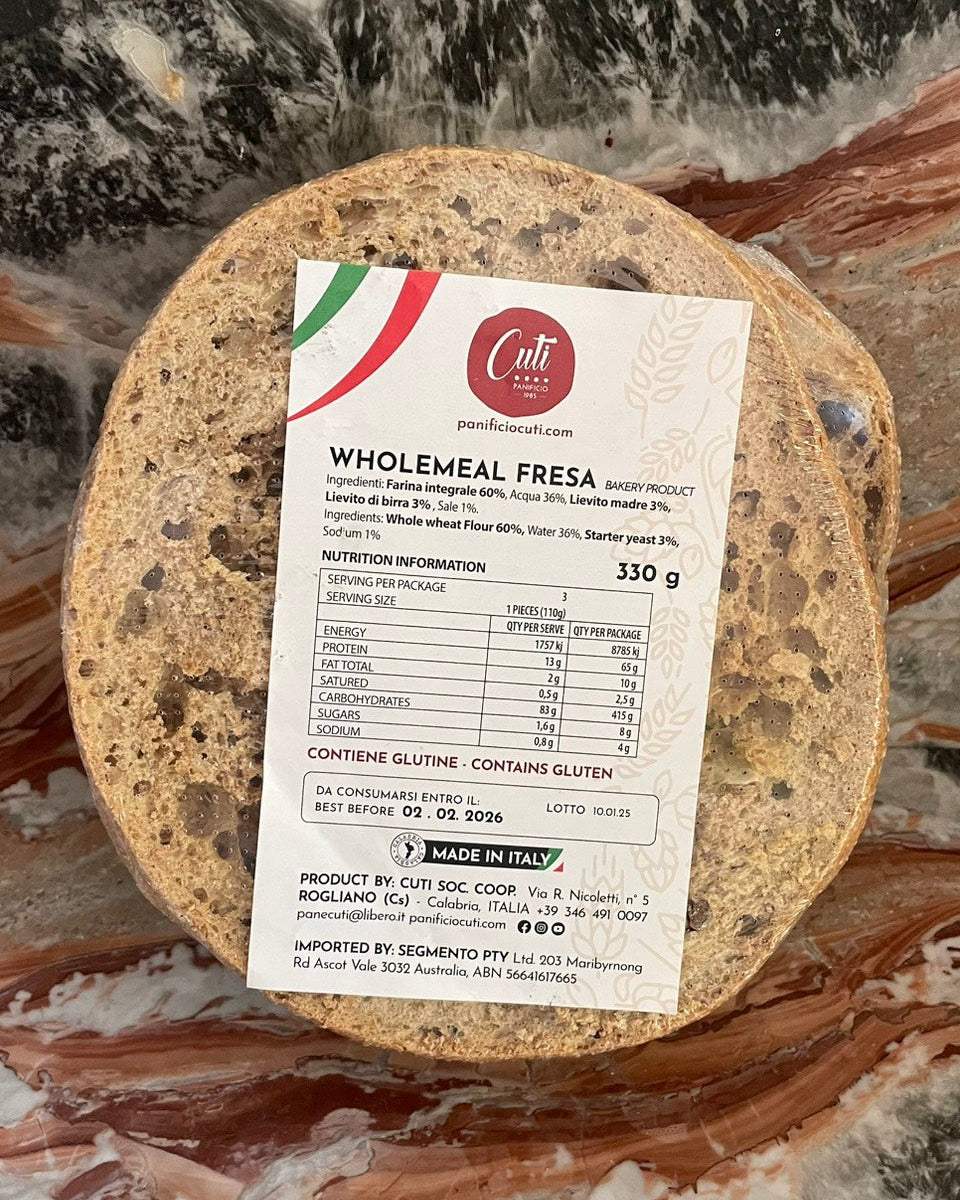Cutì Wholemeal Fresa Bread - Italian Panifici Cutì Bakery Product 330g